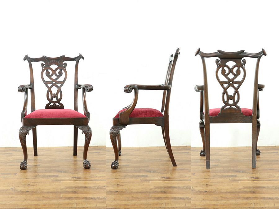 張替済チッペンデールアームチェア 58879a<BR>在庫2脚