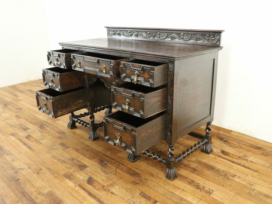 アンティーク家具 ブドウ彫刻デスク 58917b