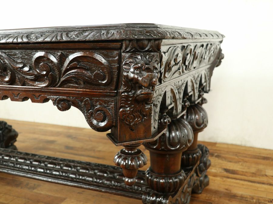 ライオン彫刻デスク　アンティークフレックス