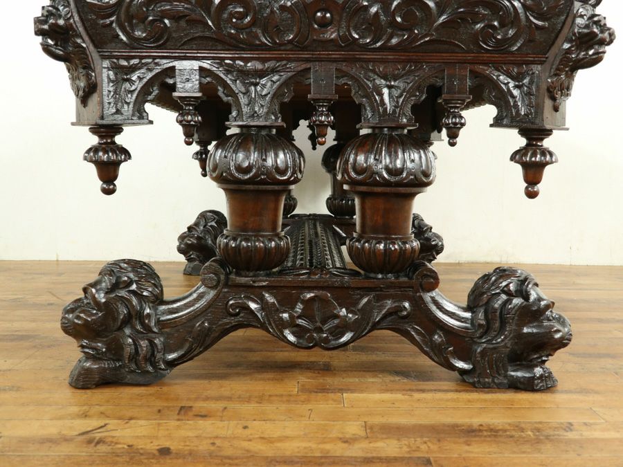 ライオン彫刻デスク　アンティークフレックス