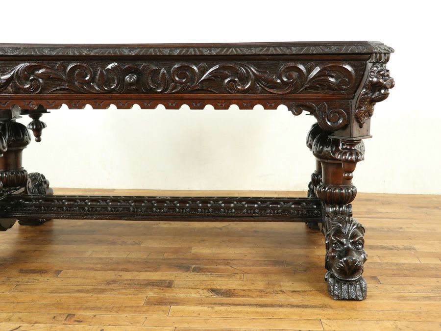 ライオン彫刻デスク　アンティークフレックス