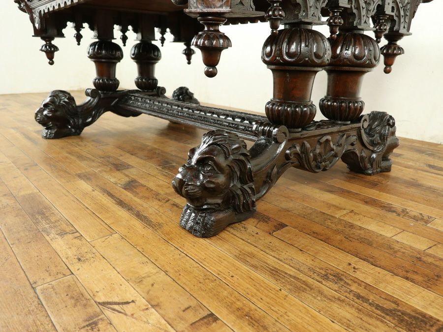 ライオン彫刻デスク　アンティークフレックス