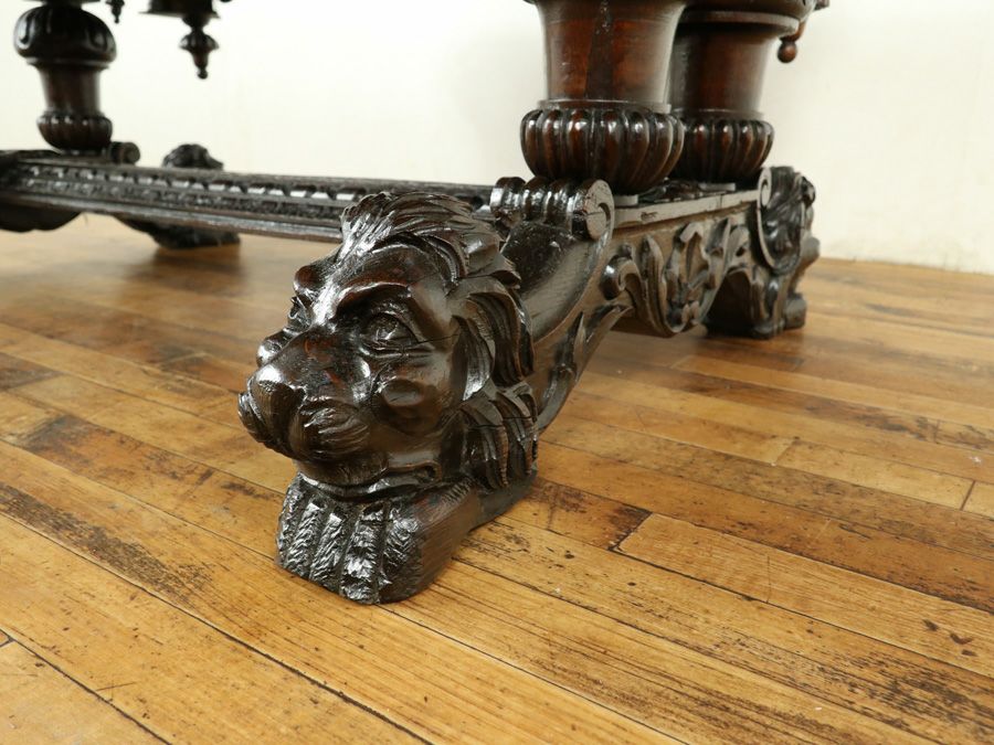 ライオン彫刻デスク　アンティークフレックス