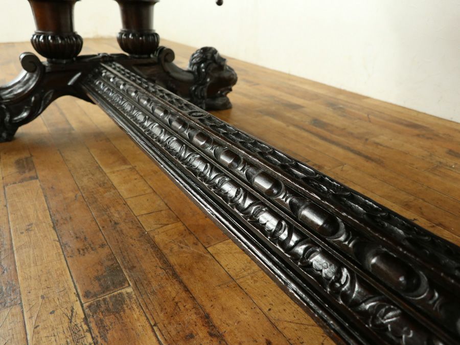 ライオン彫刻デスク　アンティークフレックス