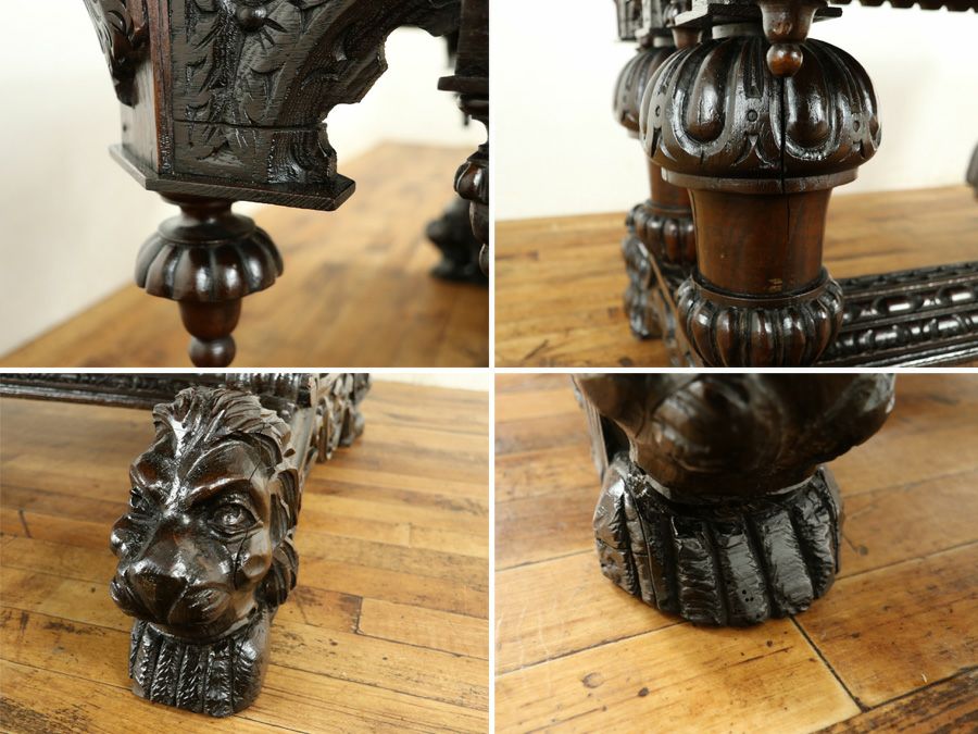 ライオン彫刻デスク　アンティークフレックス