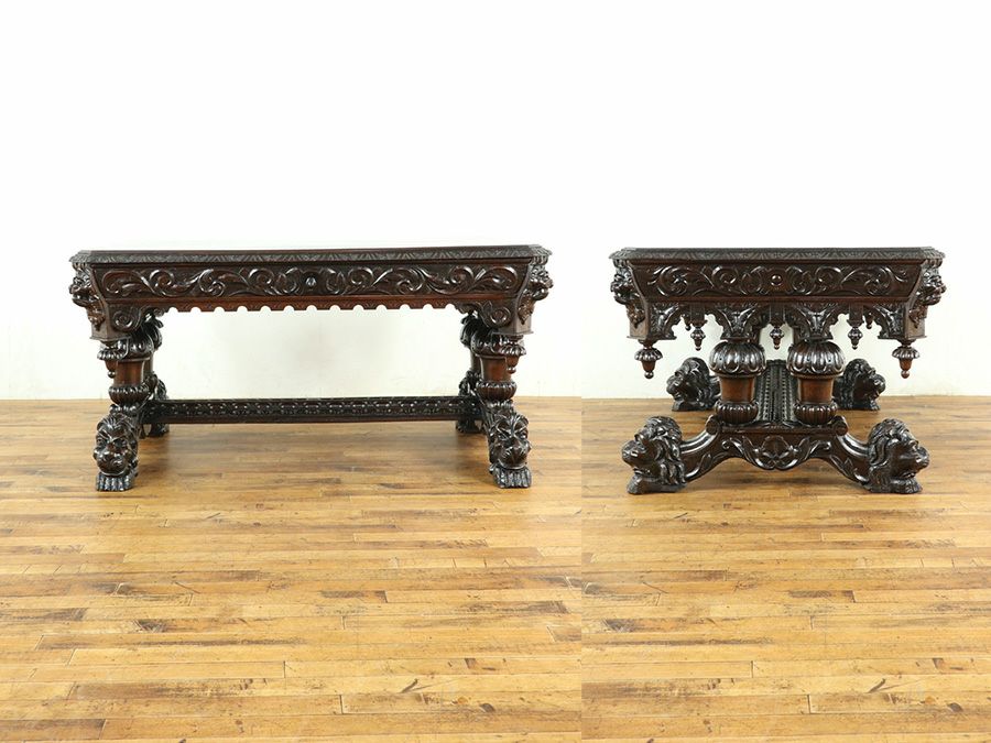 ライオン彫刻デスク　アンティークフレックス