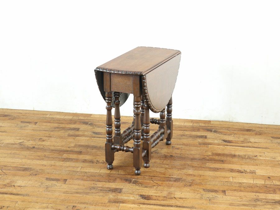 美しいターニングレッグと杢目 ゲートレッグテーブル 59883