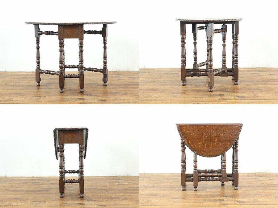 美しいターニングレッグと杢目 ゲートレッグテーブル 59883