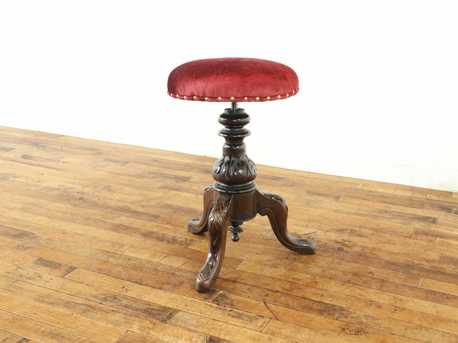 イギリスアンティーク家具らしい美しさ 張替済 ピアノスツール 80483