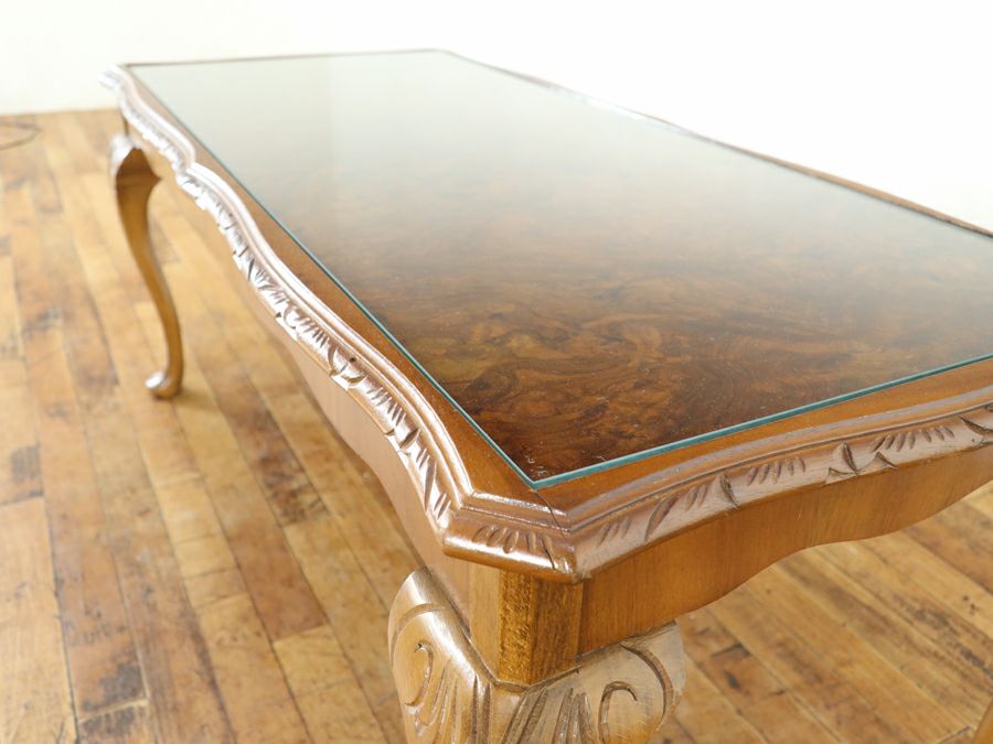 印象的な杢目のガラストップコーヒーテーブル 80741 | アンティーク