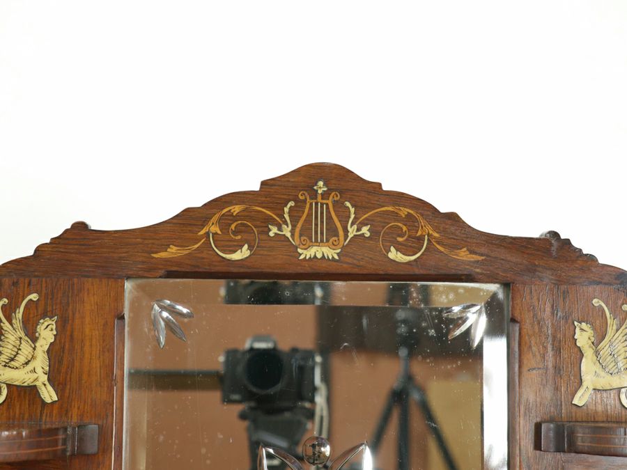 インレイなどの華やかなデザインと拡張棚を持つエドワーディアンレディデスク 80848