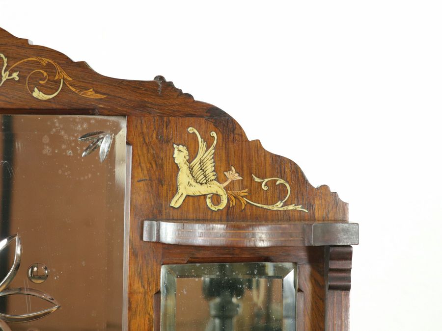 インレイなどの華やかなデザインと拡張棚を持つエドワーディアンレディデスク 80848