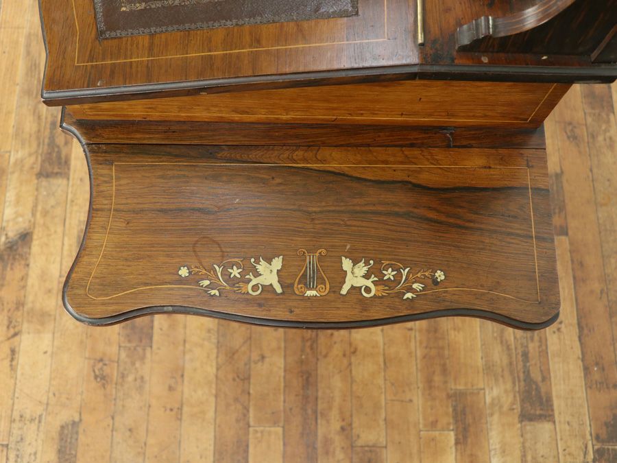 インレイなどの華やかなデザインと拡張棚を持つエドワーディアンレディデスク 80848