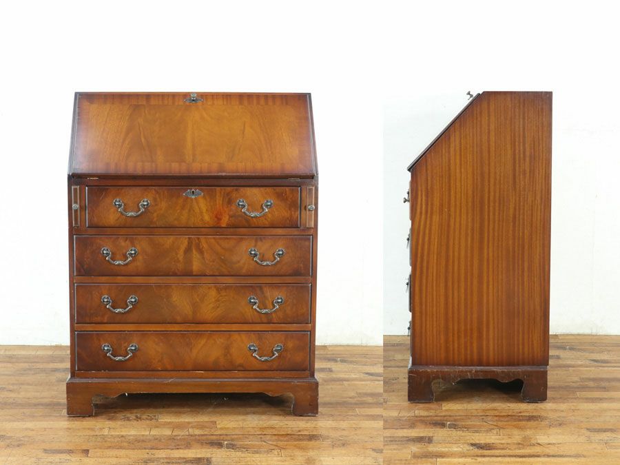 マホガニー材特有の美しい杢目を活かしたライティングビューロー 80838